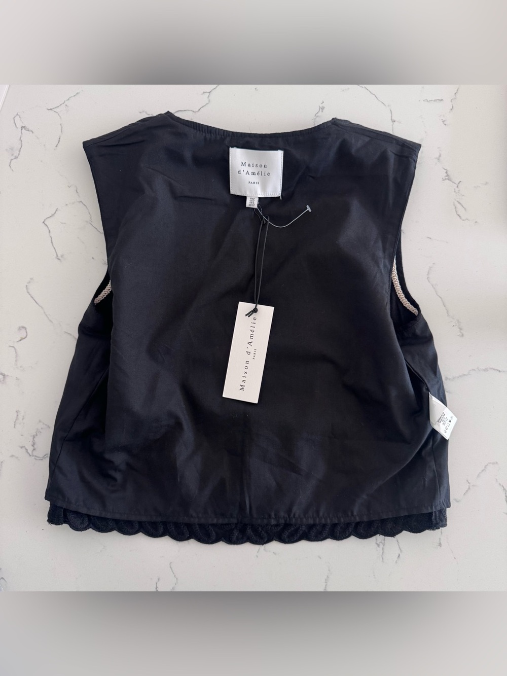 NWT Maison d’Amélie Paris Black Linen Embroidered Cropped Vest Top Size 2 - Picture 6 of 8